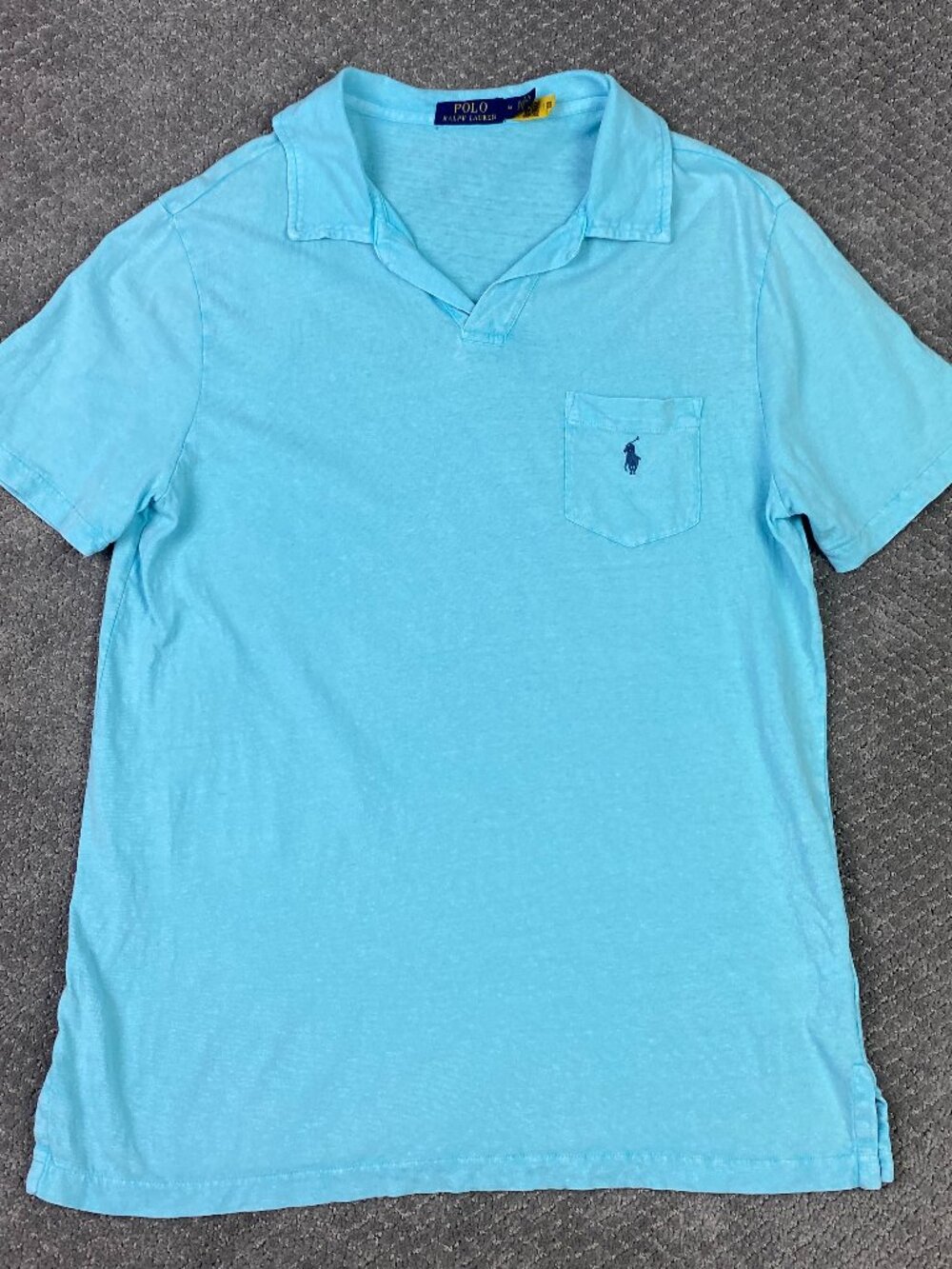 Polo Ralph Lauren Johnny Collar Polo Shirt Mens Mediuim Light Blue Linen Blend